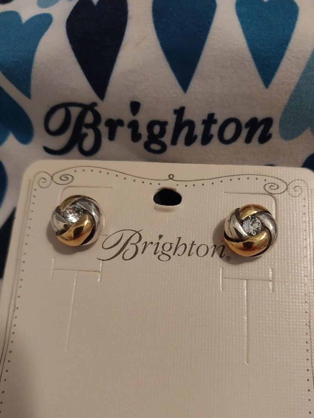 💗Brighton "Love Me Knot" Post Earrings Gold, Silver, Crystal, Dust Bag NWOT💗